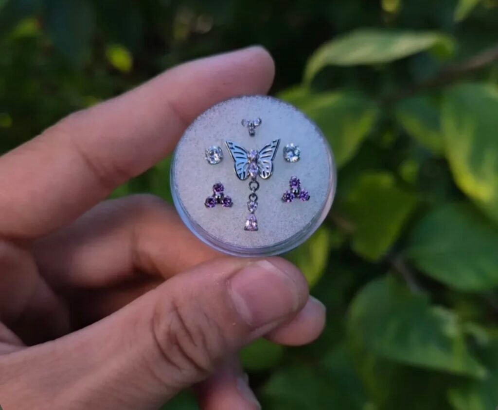 Decorative butterfly and gemstone piercing jewelry